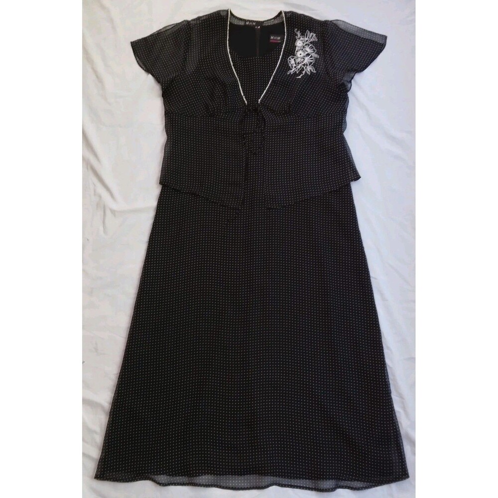 VTG 90s Melissa Harper MHM Black White Polka Dot Retro 2 Piece Maxi Dress 14